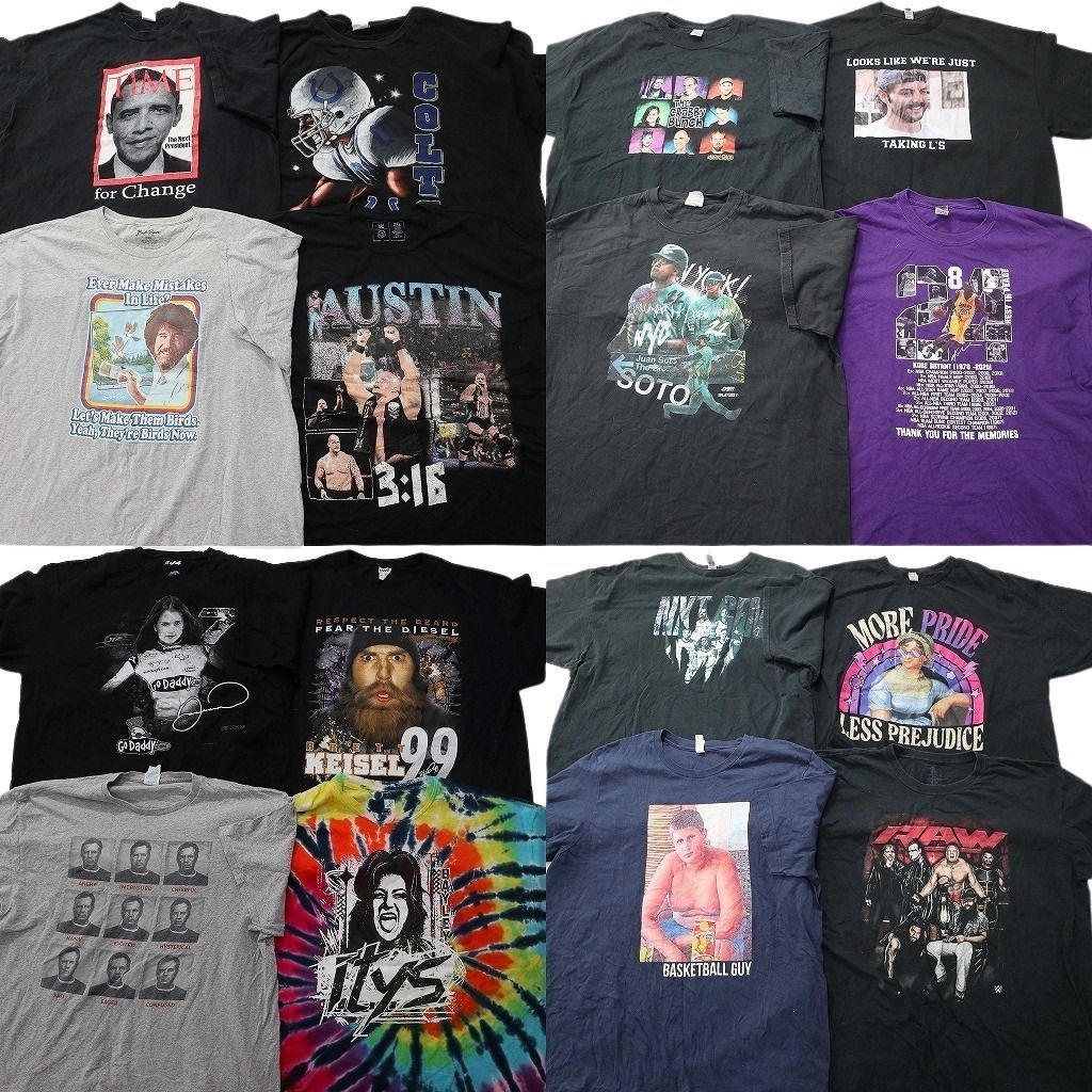 古着卸 まとめ売り 人物 Tシャツ 16枚セット ( メンズ 2XL/3XL/5XL ) NBA コービーブライアント ボブロス オバマ 中古 古着 NE8985
