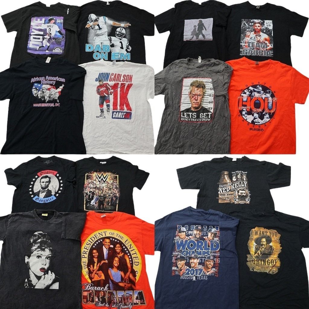 古着卸 まとめ売り 人物 Tシャツ 15枚セット ( メンズ L/XL ) オバマ リンカーン ブレンドンドイル 中古 古着 NE8987