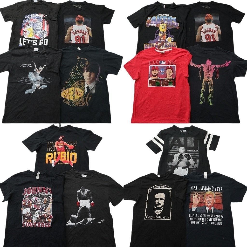 古着卸 まとめ売り 人物 Tシャツ 14枚セット ( メンズ S/M ) ドナルドトランプ モハメドアリ デニスロッドマン NBA 中古 古着 NE8991