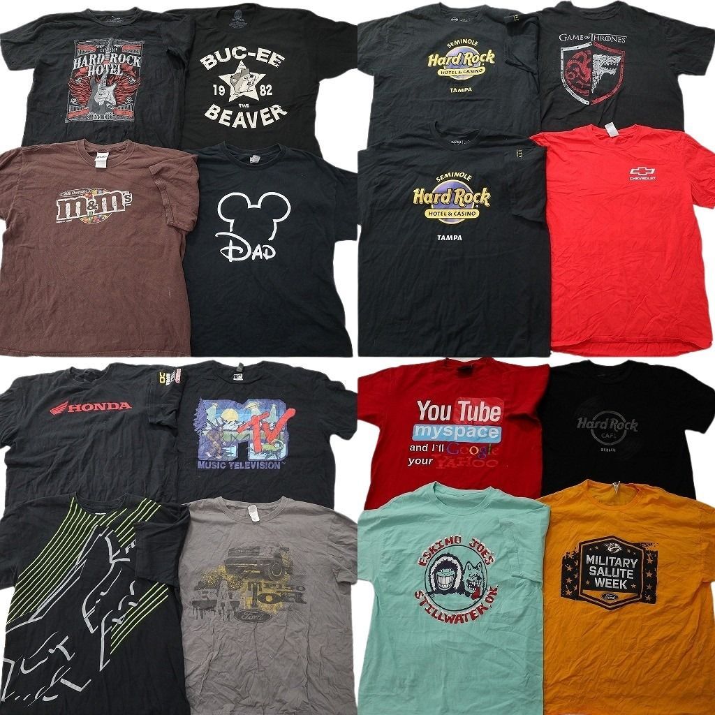 古着卸 まとめ売り 企業 Tシャツ 16枚セット ( メンズ XL ) ハードロックカフェ バッキーズ MTV HONDA 中古 古着 NE8993