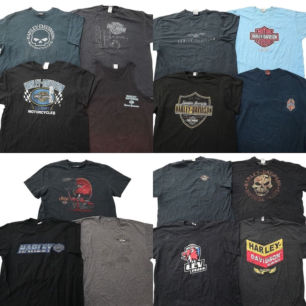 古着卸 まとめ売り ハーレーダビッドソン Tシャツ 15枚セット ( メンズ 2XL ) バイク ブラック センターロゴ 中古 古着 NE9023