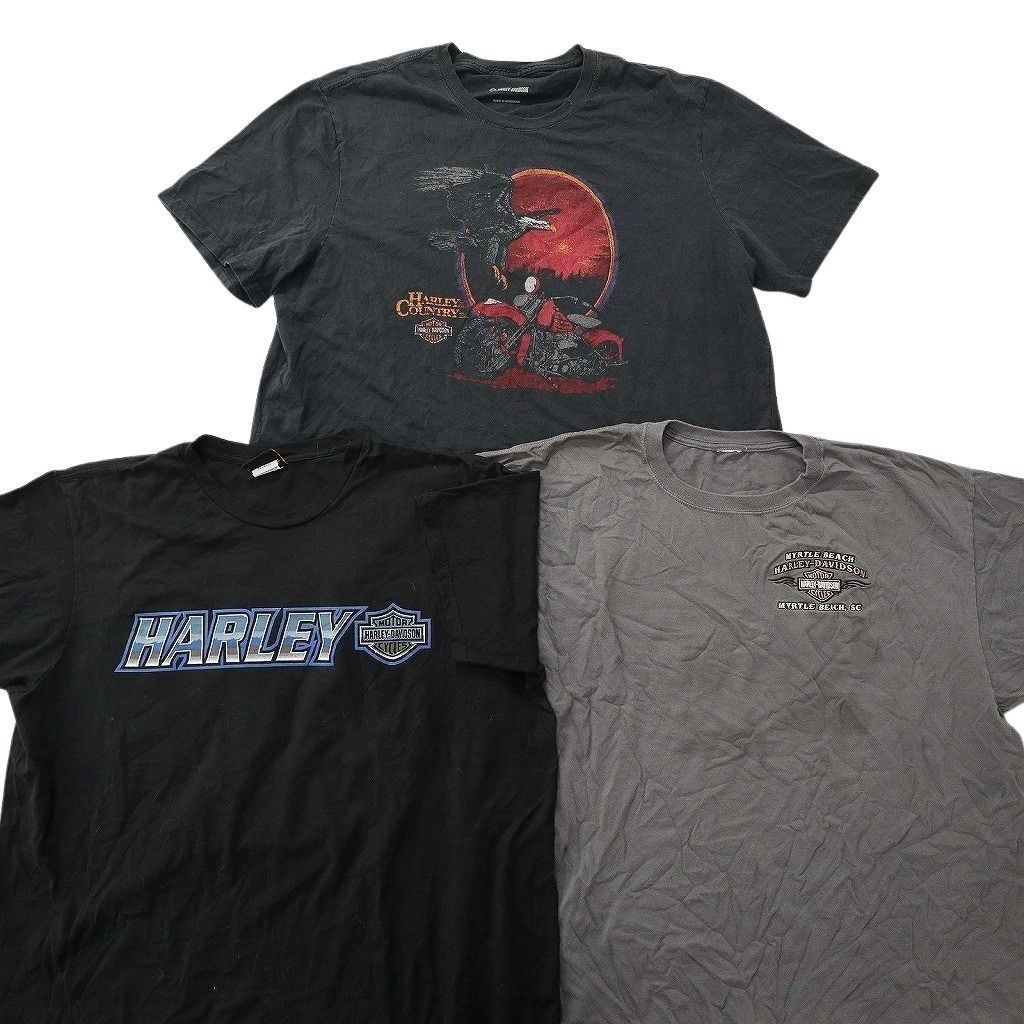 古着卸 まとめ売り ハーレーダビッドソン Tシャツ 15枚セット ( メンズ 2XL ) バイク ブラック センターロゴ 中古 古着 NE9023
