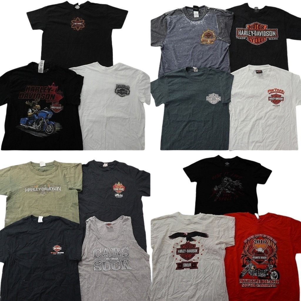 古着卸 まとめ売り ハーレーダビッドソン Tシャツ 14枚セット ( メンズ S/M/L ) バイク ブラック センターロゴ ホワイト 中古 古着 NE9025
