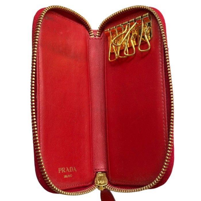 PRADA プラダ 6連 ラウンドファスナー キーケース レッド レザー ブランド 小物 レディース 中古 W4 PRADA プラダ 6連 ラウンドファスナー キーケース レッド レザー ブランド 小物 レディース 中古 W4
