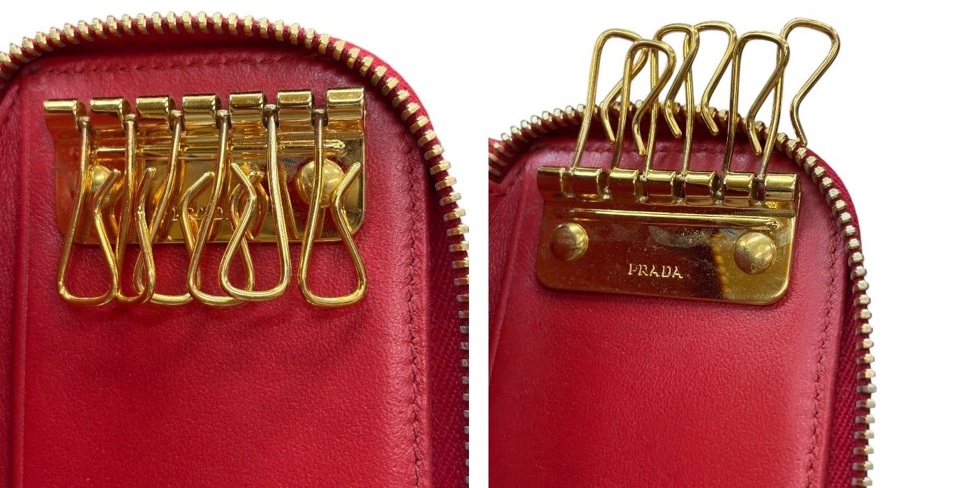 PRADA プラダ 6連 ラウンドファスナー キーケース レッド レザー ブランド 小物 レディース 中古 W4 PRADA プラダ 6連 ラウンドファスナー キーケース レッド レザー ブランド 小物 レディース 中古 W4
