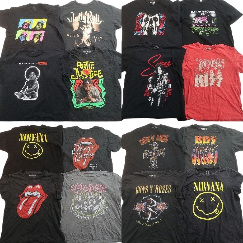 古着卸 まとめ売り 音楽・バンド Tシャツ 16枚セット ( メンズ XL/2XL ) KISS ニルヴァーナ ローリングストーンズ 中古 古着 NE9061