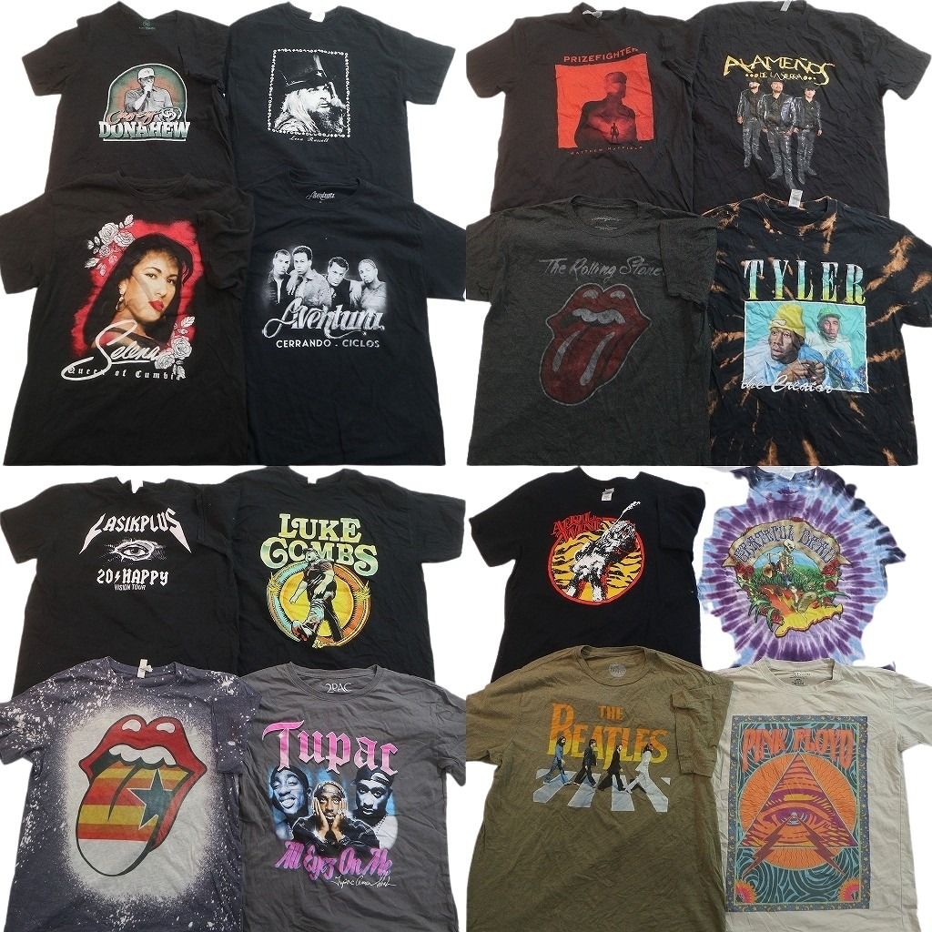 古着卸 まとめ売り 音楽・バンド Tシャツ 16枚セット ( メンズ M/L ) ピンクフロイド ビートルズ ローリングストーンズ 中古 古着 NE9064