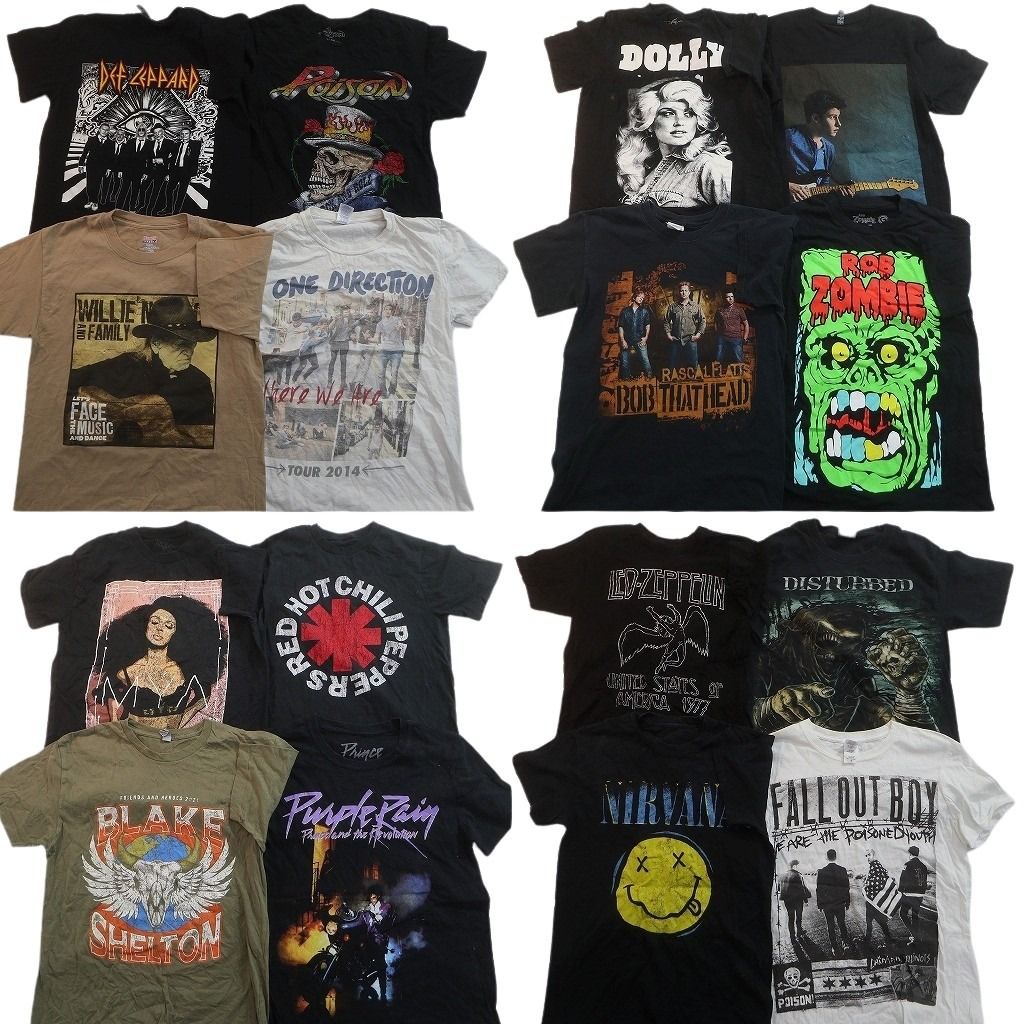古着卸 まとめ売り 音楽・バンド Tシャツ 16枚セット ( メンズ S ) レッドツェッペリン ニルヴァーナ デフレパード 中古 古着 NE9067