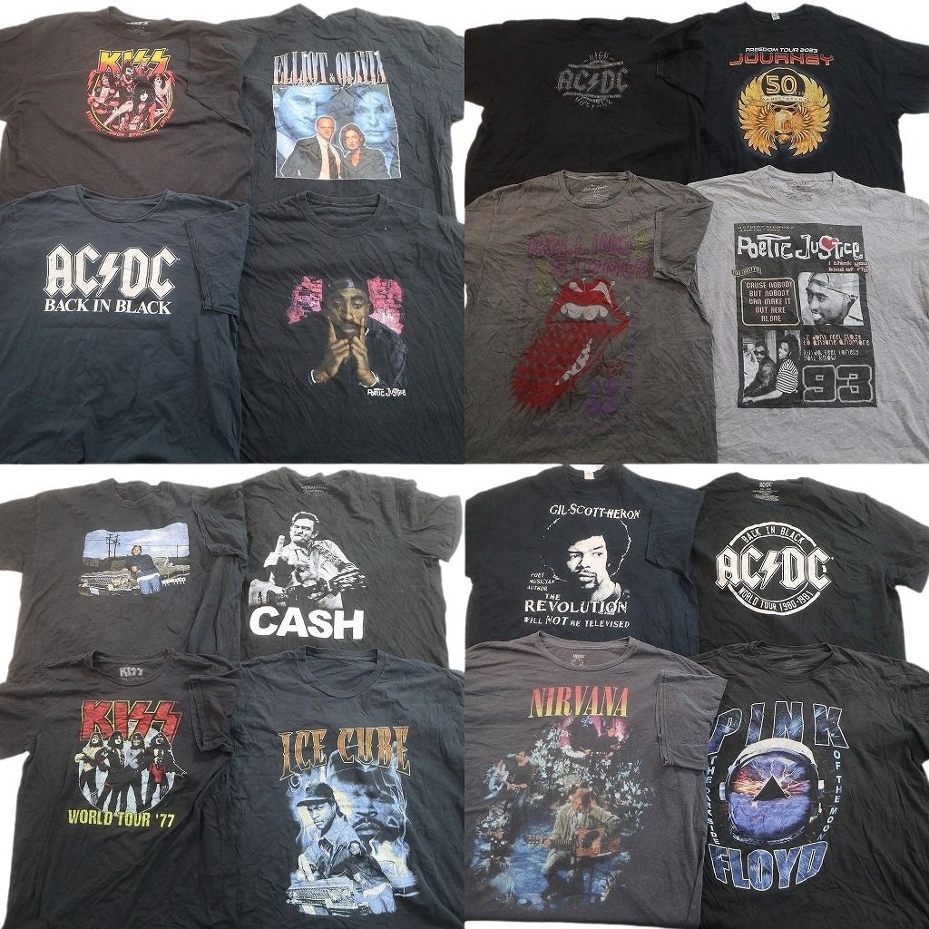 古着卸 まとめ売り 音楽・バンド Tシャツ 16枚セット ( メンズ 2XL/3XL ) KISS AC/DC ニルヴァーナ ピンクフロイド 中古 古着 NE9070