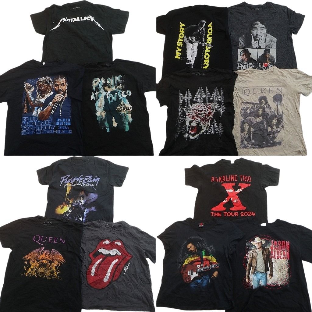 古着卸 まとめ売り 音楽・バンド Tシャツ 13枚セット ( メンズ M ) メタリカ デフレパード ローリングストーンズ 中古 古着 NE9071