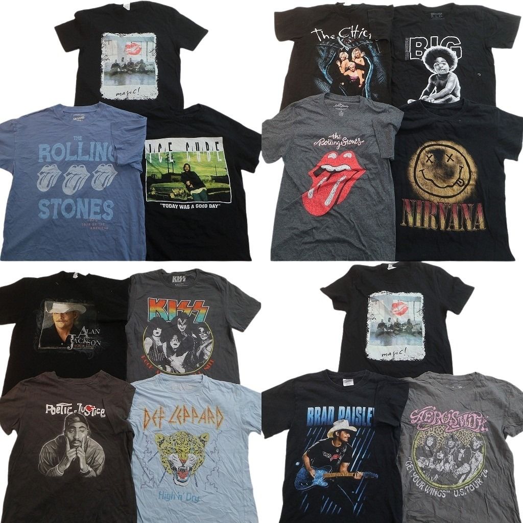 古着卸 まとめ売り 音楽・バンド Tシャツ 14枚セット ( メンズ S/M ) KISS デフレパード ローリングストーンズ 中古 古着 NE9072