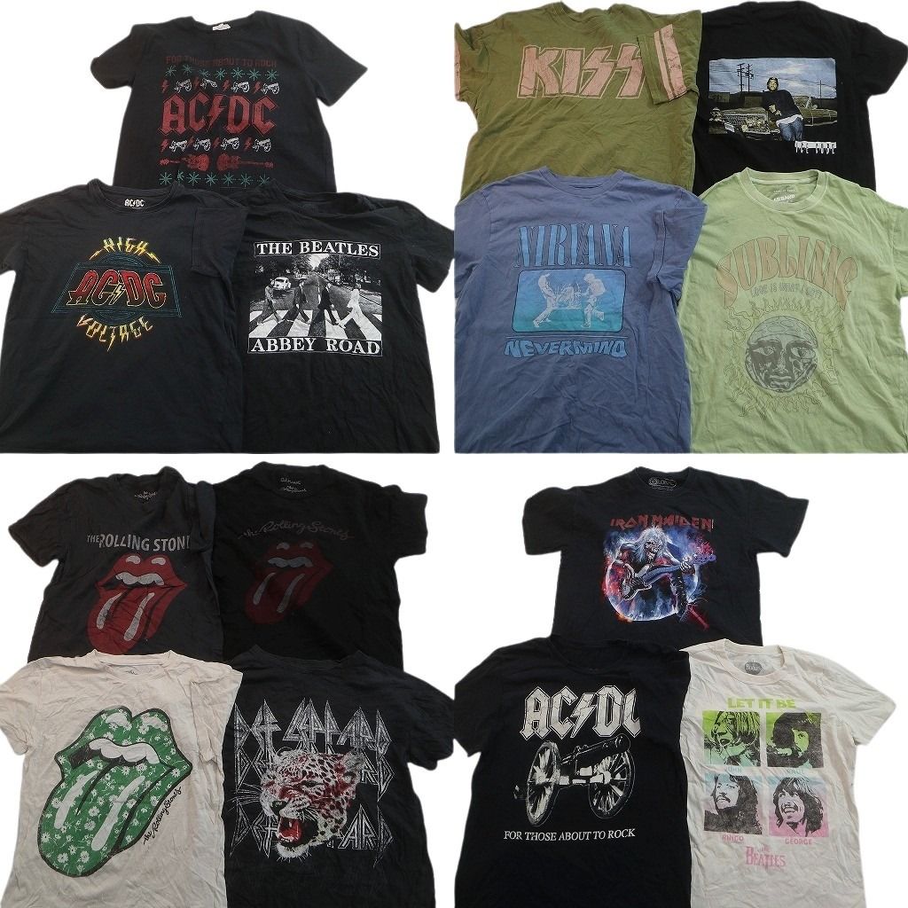 古着卸 まとめ売り 音楽・バンド Tシャツ 14枚セット ( メンズ XS/S/M ) AC/DC KISS アイアンメイデン ビートルズ 中古 古着 NE9074