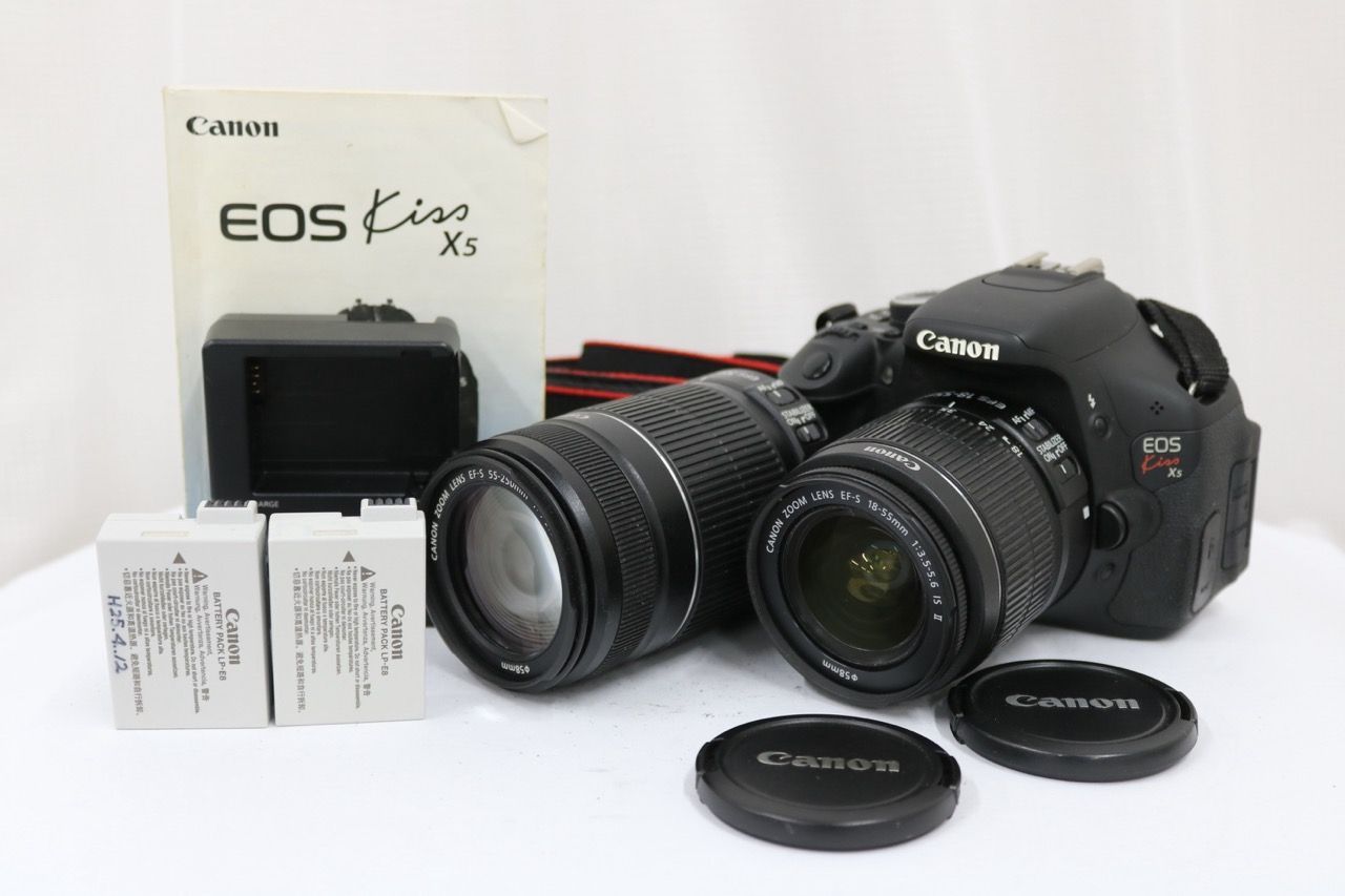 【返品保証】 【シャッター646回】キャノン Canon EOS Kiss X5 EF-S 18-55mm 55-250mm IS II デジタル一眼 e12457