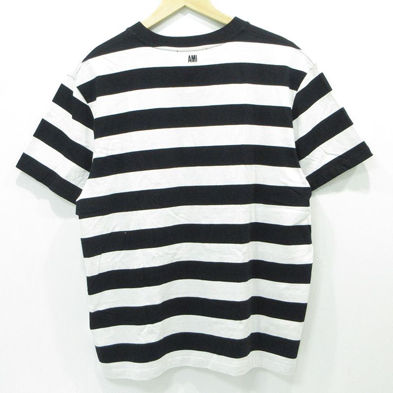 三重本店】 中古 AMI | アミ ロゴ刺繍総柄半袖Tシャツ ボーダー柄