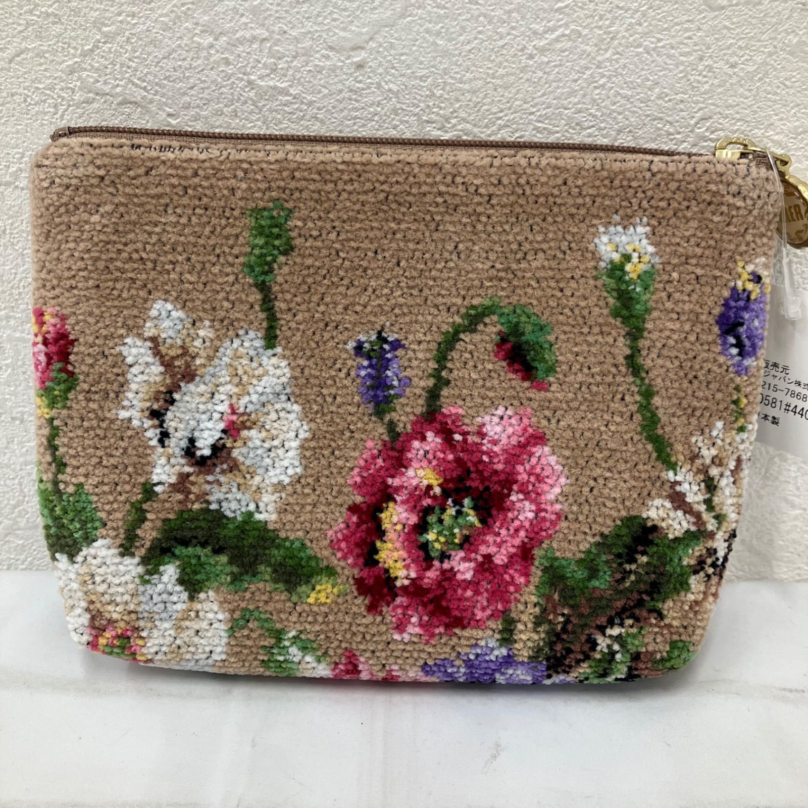 1674 FEILER フェイラー タグ付き 美品 ラビリンス ポーチ ベージュ 花 