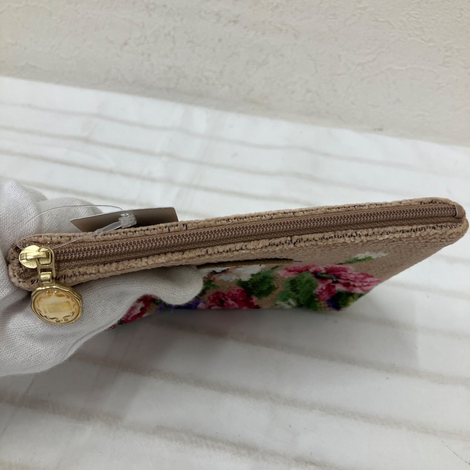 1674 FEILER フェイラー タグ付き 美品 ラビリンス ポーチ ベージュ 花 