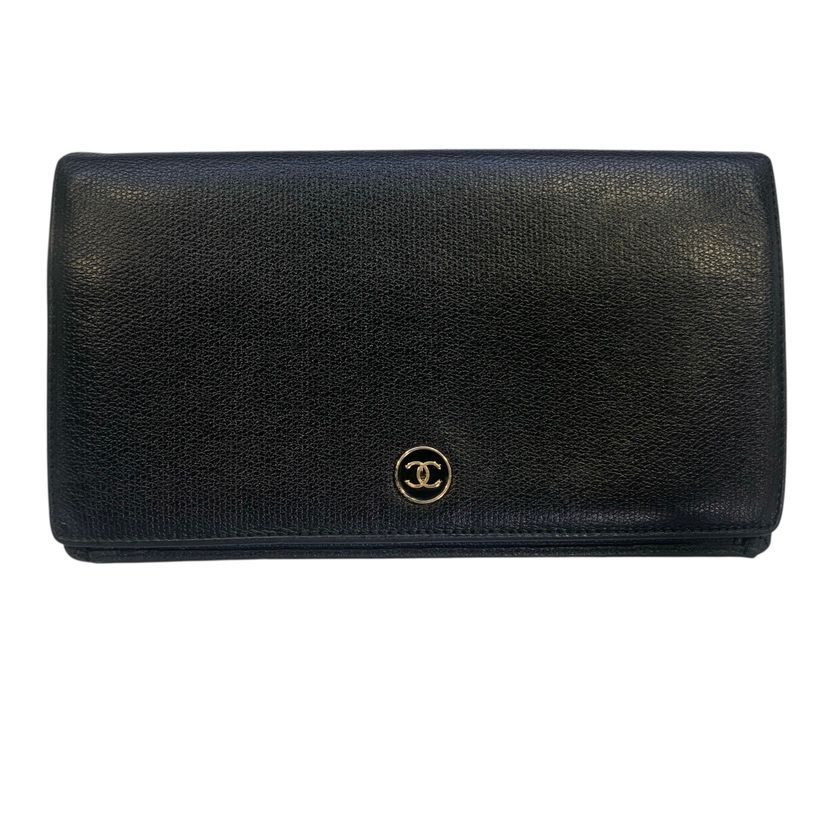 ♪4371 シャネル CHANEL 二つ折り長財布 ココボタン A20904 ブラック レザー ココボタン 二つ折財布 レディース 中古 美品
