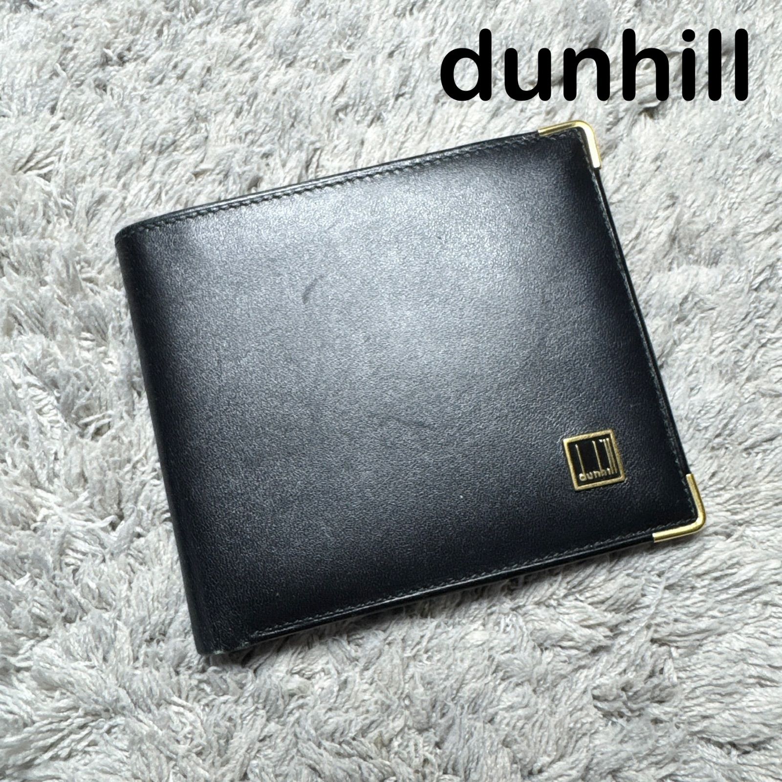 dunhill ダンヒル 二つ折り財布 レザー ブラック ゴールド金具 - メルカリ
