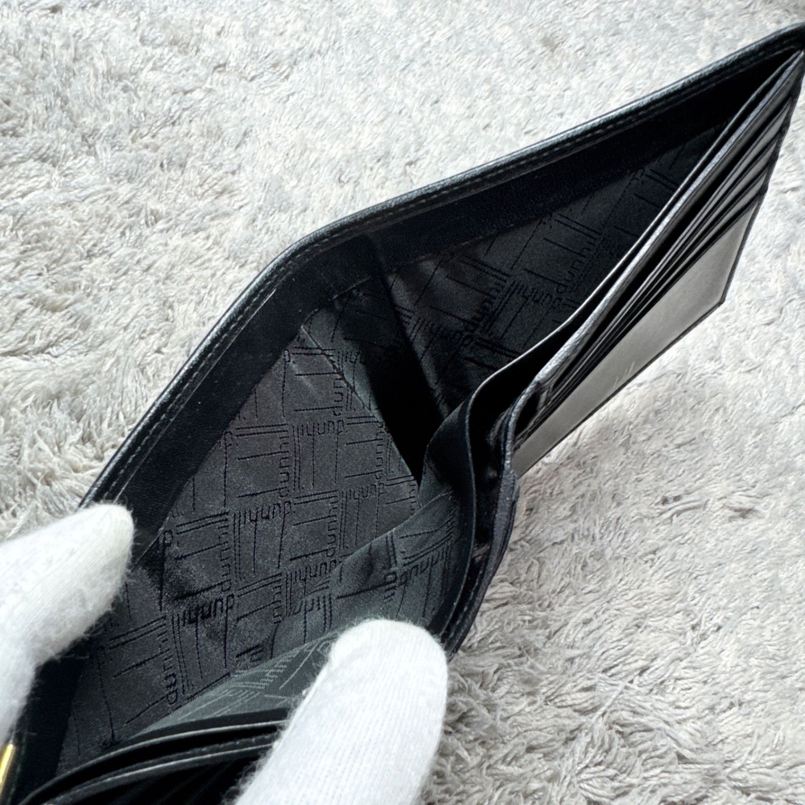 dunhill ダンヒル 二つ折り財布 レザー ブラック ゴールド金具 - メルカリ