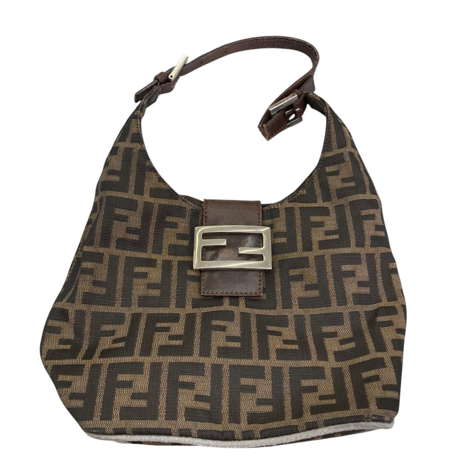 186005 ジャンク品 FENDI フェンディ ワンショルダーバッグ マンマバケット FF金具 ズッカ柄 ブラウン系