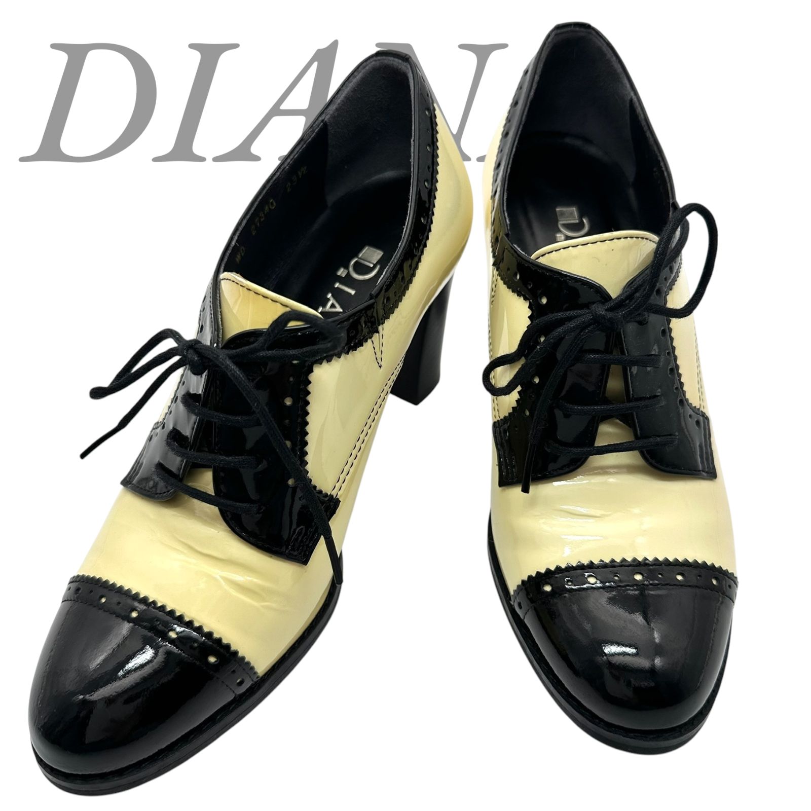 B5356】 DIANA ダイアナ ブーティ バイカラー エナメル レースアップ 