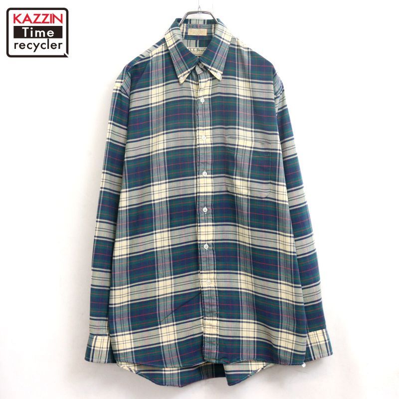 90s USA製 vintage L.L.Bean チェック柄 ボタンダウン 長袖シャツ メンズ XLサイズ相当 ビッグサイズ オーバーサイズ