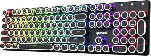Redragon K710 ワイヤレス ゲーミングキーボード 青軸【2.4G/Bluetooth/USB有線】テンキー付き タイプライター風 メカニカルキーボード レトロ 丸型キー 英語配列 アンチゴースト RGBバックライト メタルパネル af2b557f