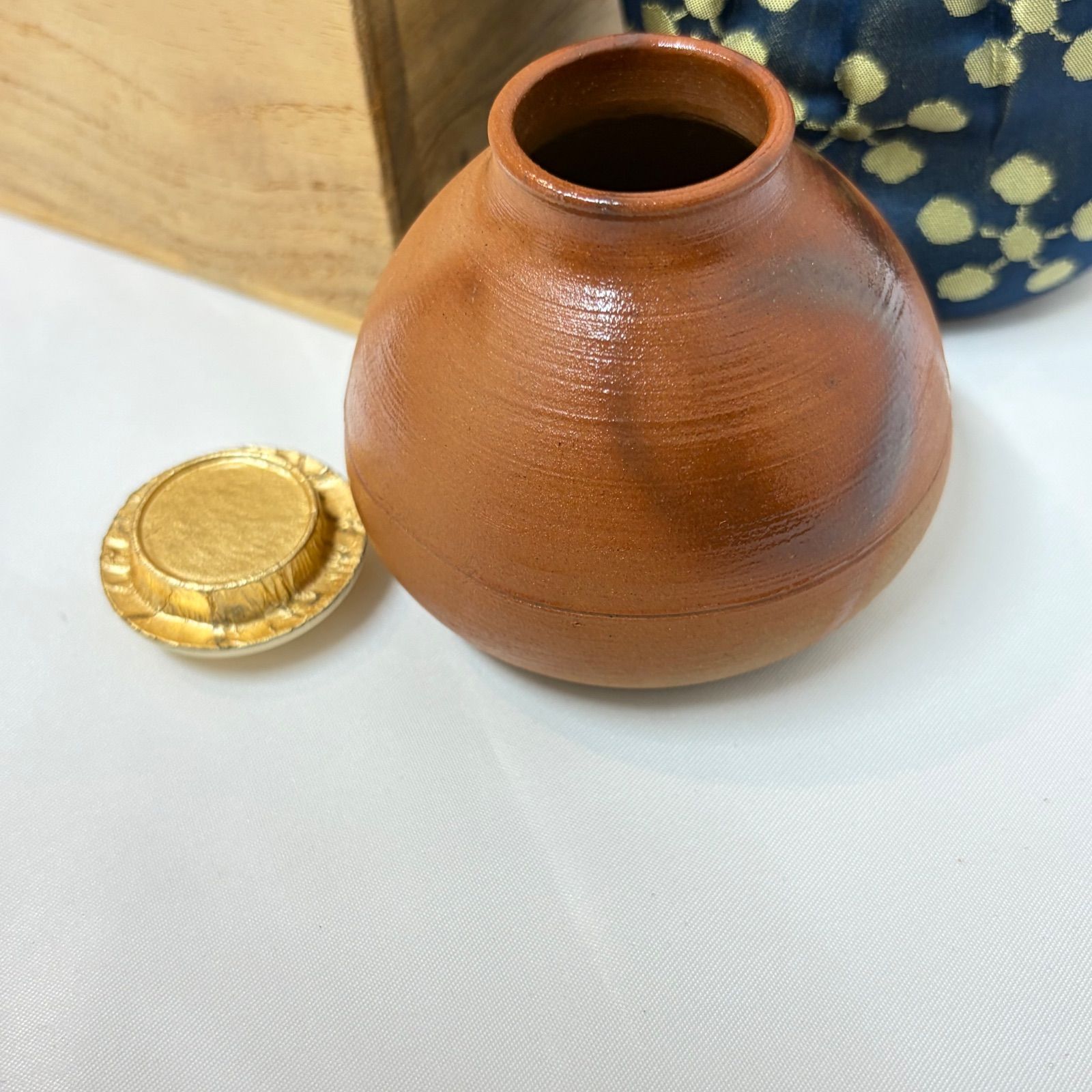 茶道具】備前焼 木村陶峰 作 利休茄子茶入 仕覆（梅鉢文）共箱 - メルカリ
