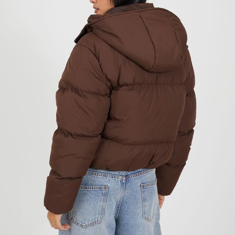 ブレーブソウル レディース アウター ジャケット・ブルゾン ジャケット Brave Soul Oversized Short Puffer Jacket with Hood Chocolate チョコレート