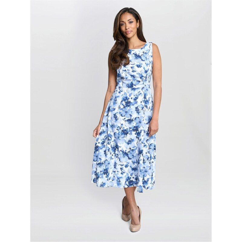 ジーナバッコーニ レディース トップス ワンピース ミディワンピース フラワー柄 プリント ミディ フラワー Gina Bacconi Emmy Floral Print Midi Dress BLUE ブルー