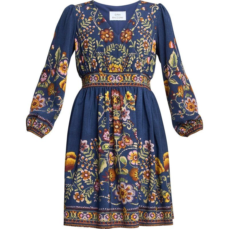 ジーナバッコーニ レディース トップス ワンピース 刺繍 Gina Bacconi LIBERTY EMBROIDERED DRESS BLUE PINK ブルー