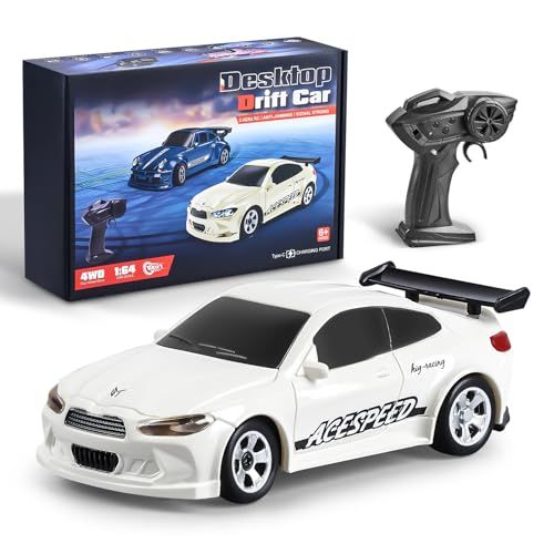 Carox 1/64ドリフトカー 卓上ラジコン ミニ 高速15km/h 2段階スピード切替 4WD 25分走行 デジプロ 全比例制御 前後LEDライト付き Type-C充電 プレゼント 子供向けRCカー 国内認証済み （シロ）pms a3400d99