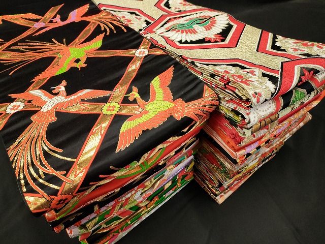 平和屋本店■子供帯 まとめて 35点 鳳凰 向かい鶴 孔雀羽 蝶 折り鶴 アンティーク 金銀糸 など 着用可能多数 未使用品あり ppp3515