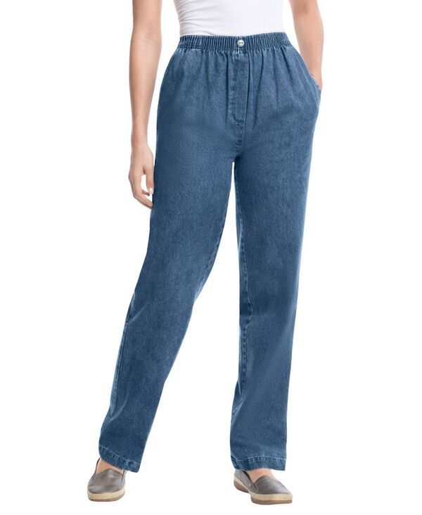 ウーマン ウィズイン レディース ボトムス デニムパンツ トール コットン ジーンズ Woman Within Womens Within Tall StraightLeg AllCotton Denim PullOn 7Day ElasticWaist Je