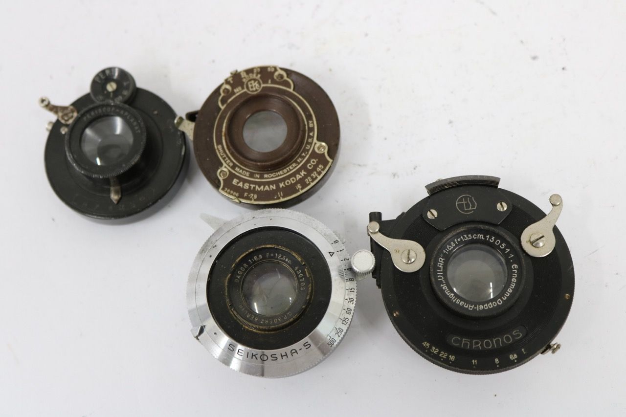 【訳あり品】 蛇腹、大判レンズ4点セット UILAR 13.5cm / Dagor 12.5cm / Periscop-Aplanat / Kodak e12619