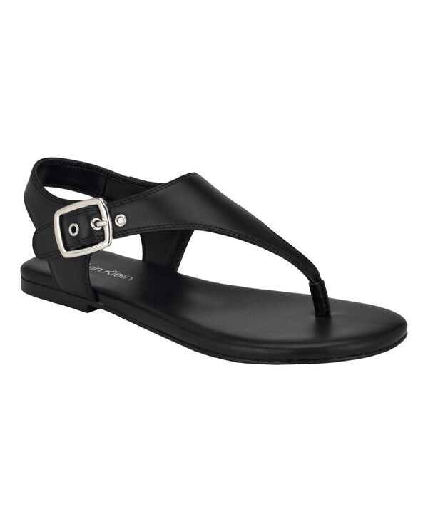 カルバンクライン レディース シューズ サンダル Calvin Klein Womens Moraca Round Toe Flat Casual Thong Sandals Black Faux Leather Polyurethane ブラック