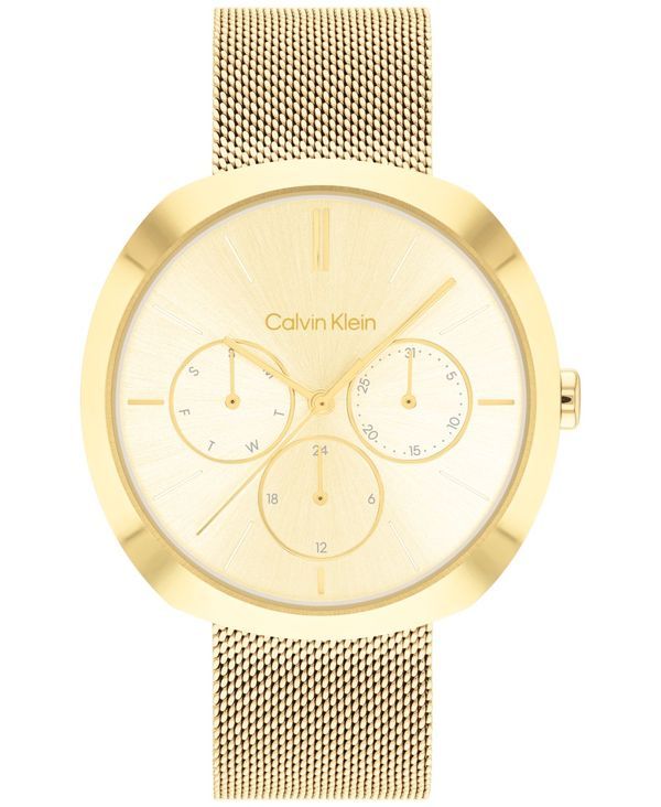 カルバンクライン レディース アクセサリー 腕時計 メッシュ Tシャツ Calvin Klein Womens Multifunction GoldTone Stainless Steel Mesh Bracelet Watch 38mm Gold ゴールド