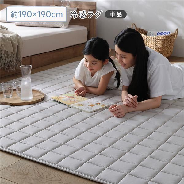冷感 ラグ 単品 約190×190cm アッシュベージュ 洗える 抗菌 消臭性 ラグマット 絨毯 フロアマット ラグカーペット マット