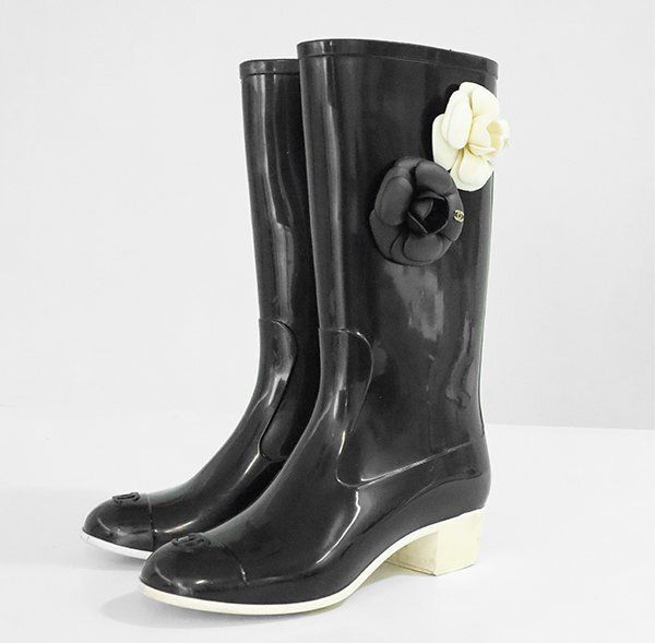 CHANEL ◆ カメリア CC レインブーツ 黒 サイズ36 ロング 長靴 ココマーク シャネル ◆GG50
