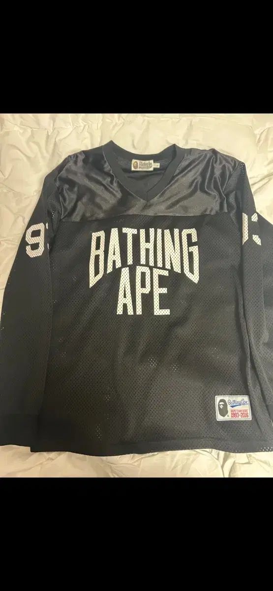 アベイシングエイプ ブラック メッシュ フットボール 長袖 Tシャツ