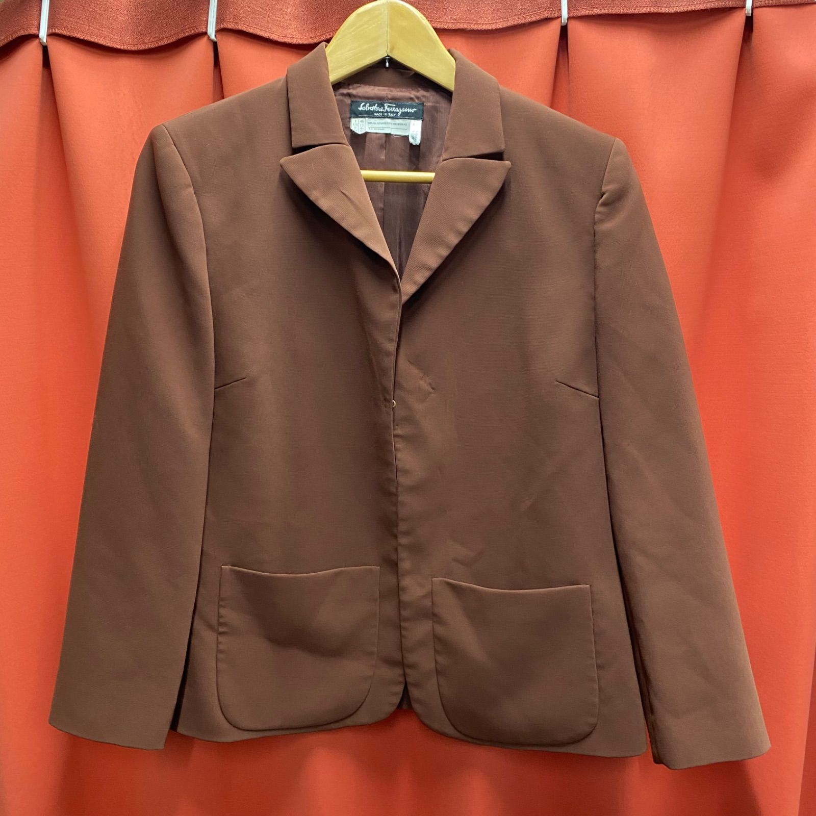 サルヴァトーレフェラガモ ウール ジャケット 46 ブラウン イタリア製 Salvatore Ferragamo サルヴァトーレ フェラガモ ジャケット