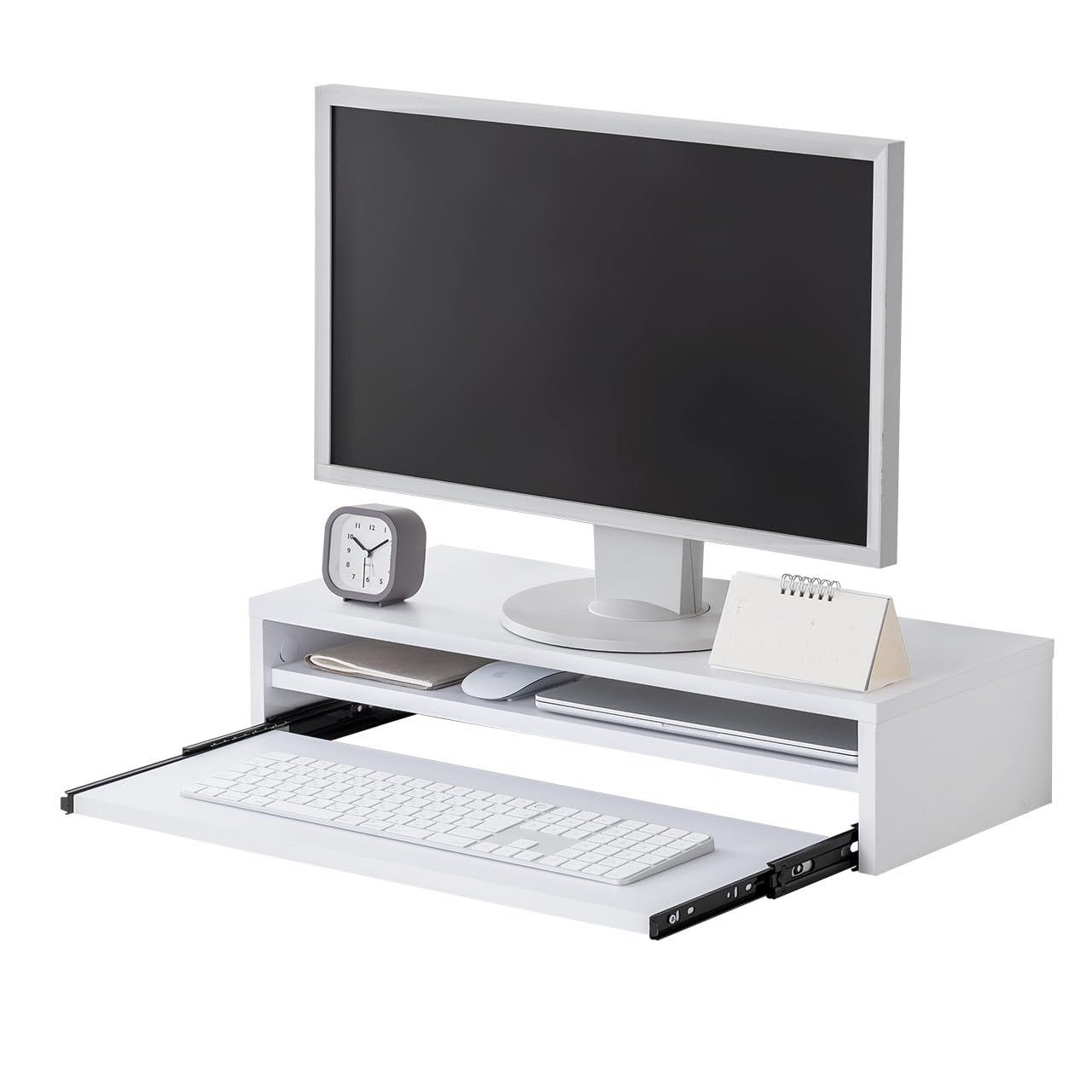 サンワダイレクト モニター台 2段 キーボードスライダー付き 幅60×奥行25×高さ13cm 総耐荷重20kg 木製 モニタースタンド ディスプレイ台 パソコン台 ホワイト 100-MR216Was 57905b1a