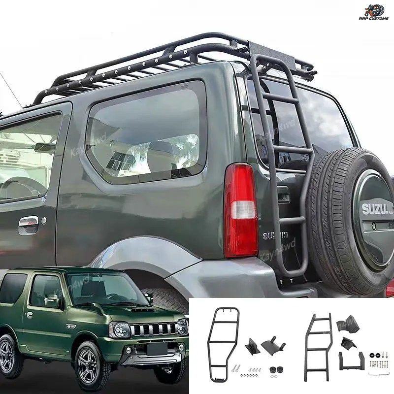 オフロード4x4改造アクセサリー アルミ製リアドアラダー テールゲート クライミングルーフラダー 1998-2017 スズキ ジムニー JB33 JB43用