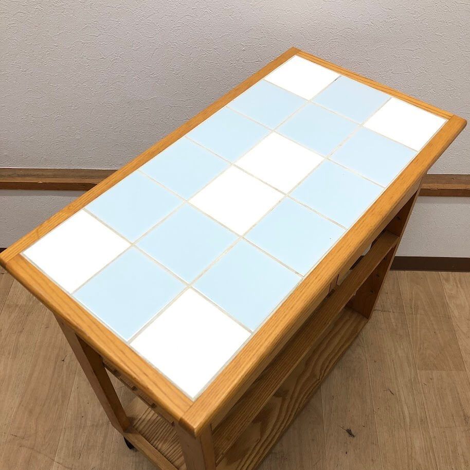 ss8694 【中古】 タイル天板 キッチンワゴン ナチュラル 木製 幅65cm