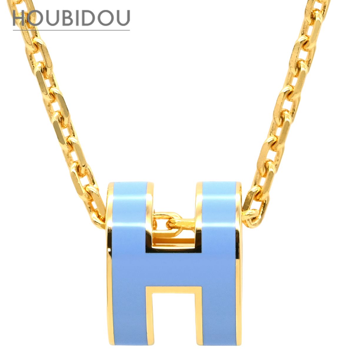 エルメス HERMES ネックレス ポップアッシュ ミニ ペンダント GP ラッカー ブルーオラージュ×ゴールド 青 Hモチーフ 新品 未使用 【箱】【中古】