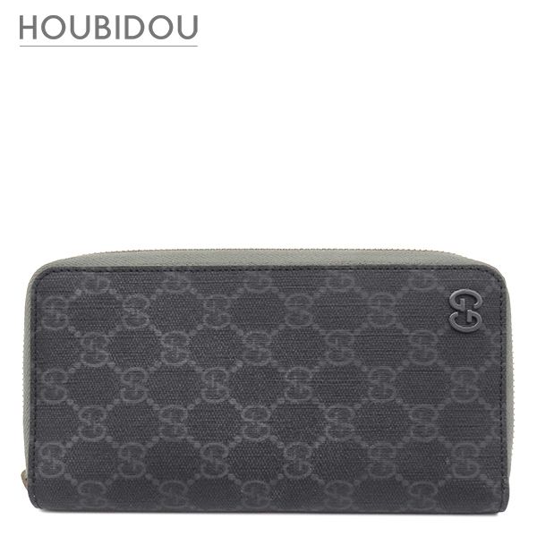 グッチ GUCCI 長財布 ジップアラウンド ウォレット GGスプリームキャンバス ダークグレー シルバー金具 PVC ラウンドジップ 822051 【箱】【中古】