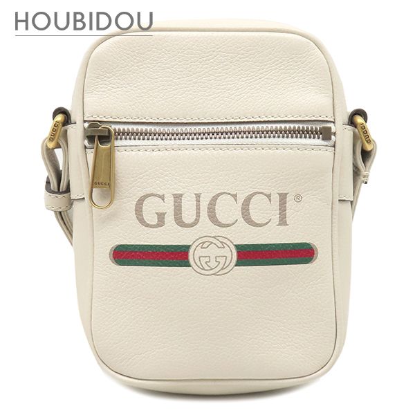 グッチ GUCCI ショルダーバッグ ロゴ プリント レザー アイボリー ゴールド金具 白 ミニ 574803【中古】