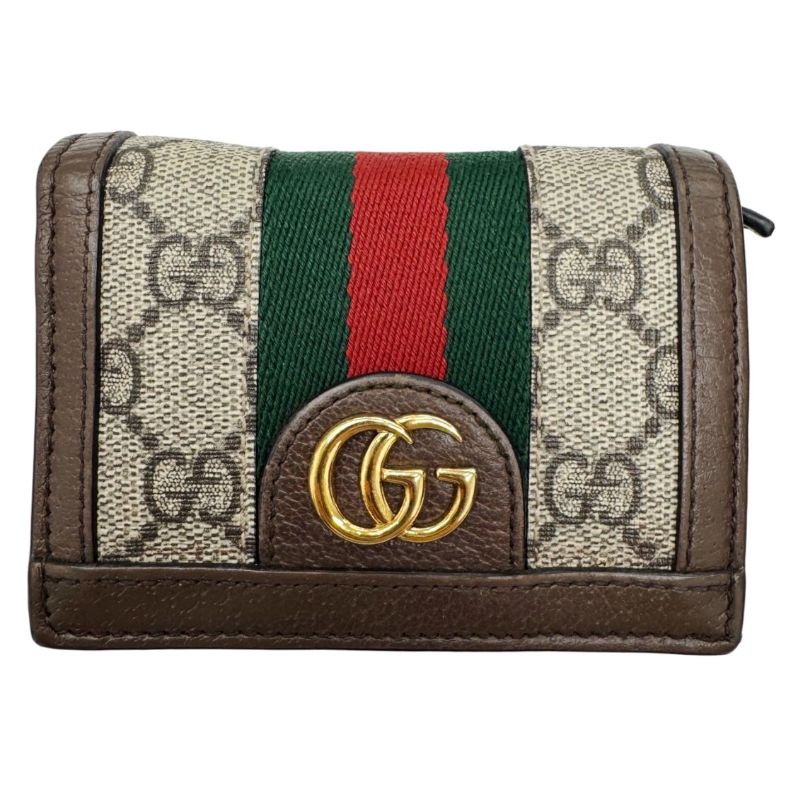 【中古】GUCCI グッチ GGキャンバス オフィディア コンパクトウォレット ベージュ ブラウン 523155 2つ折財布 レザー GGロゴ 茶 レディース メンズ 【ブランドギャラリー心斎橋店】