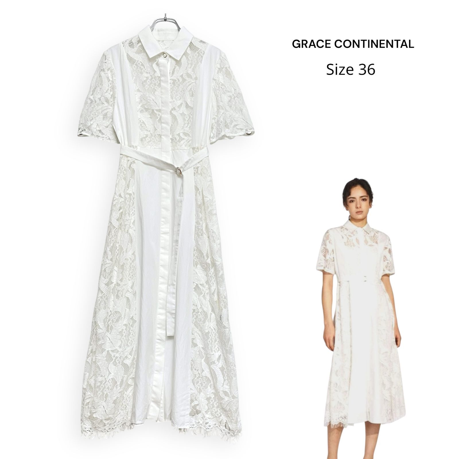 GRACE CONTINENTAL グレースコンチネンタル コード レース コンビ シャツワンピース Size36