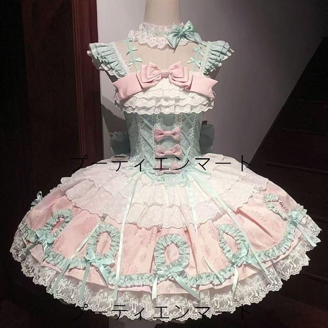 人気商品 ゴスロリ・ロリータドレス お嬢様 めめしい メイド衣装 可愛い ミントグリーン